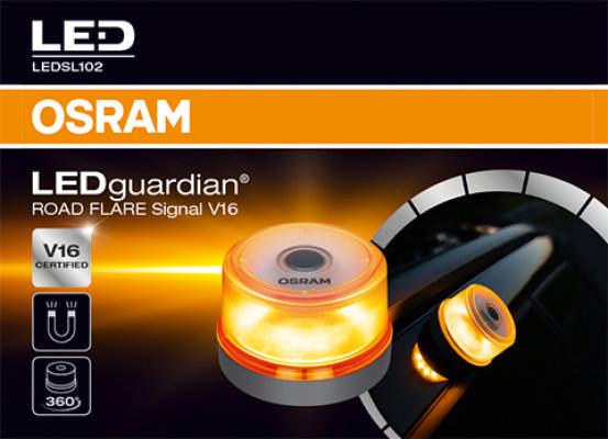 LEDGUARDIAN OSRAM PORTABELT V16 VARNINGSLJUS, 9V BATTERI