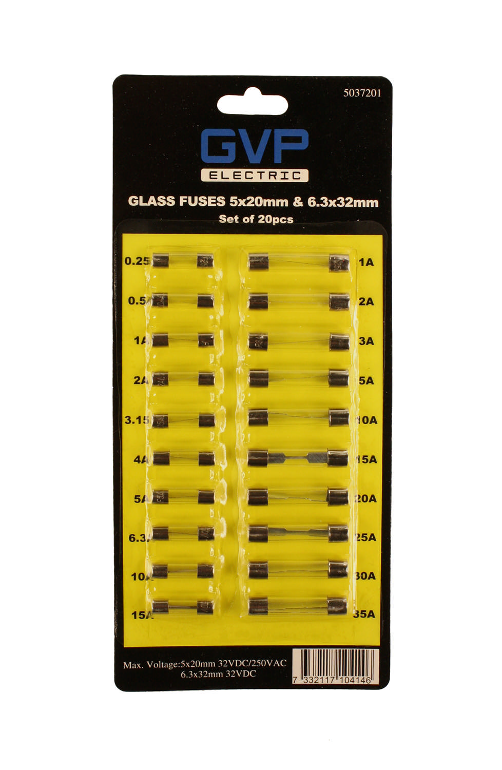 BLISTERKARTA GLASSÄKRINGAR 20st